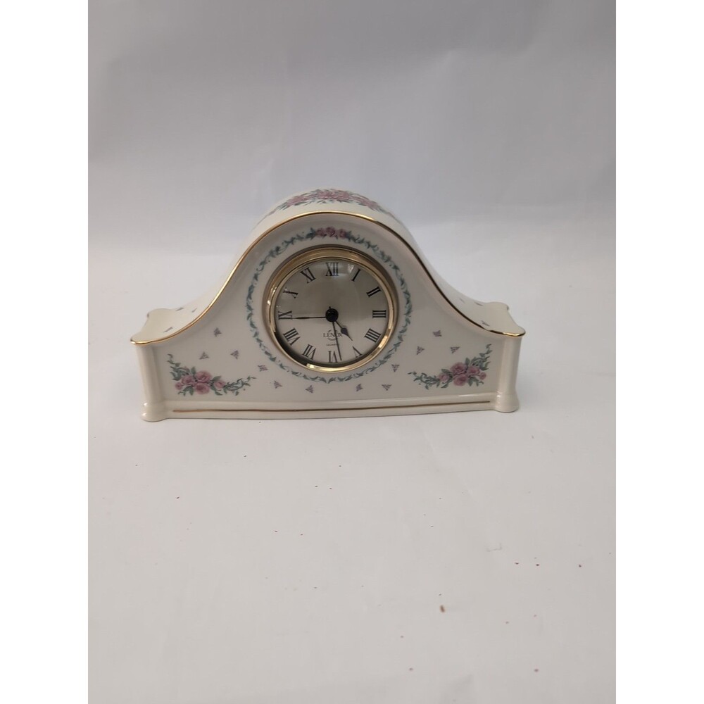 Lenox Roses Porcelain Mantel Clock Quartz 9 Inch Vintage Rose Floral Clock